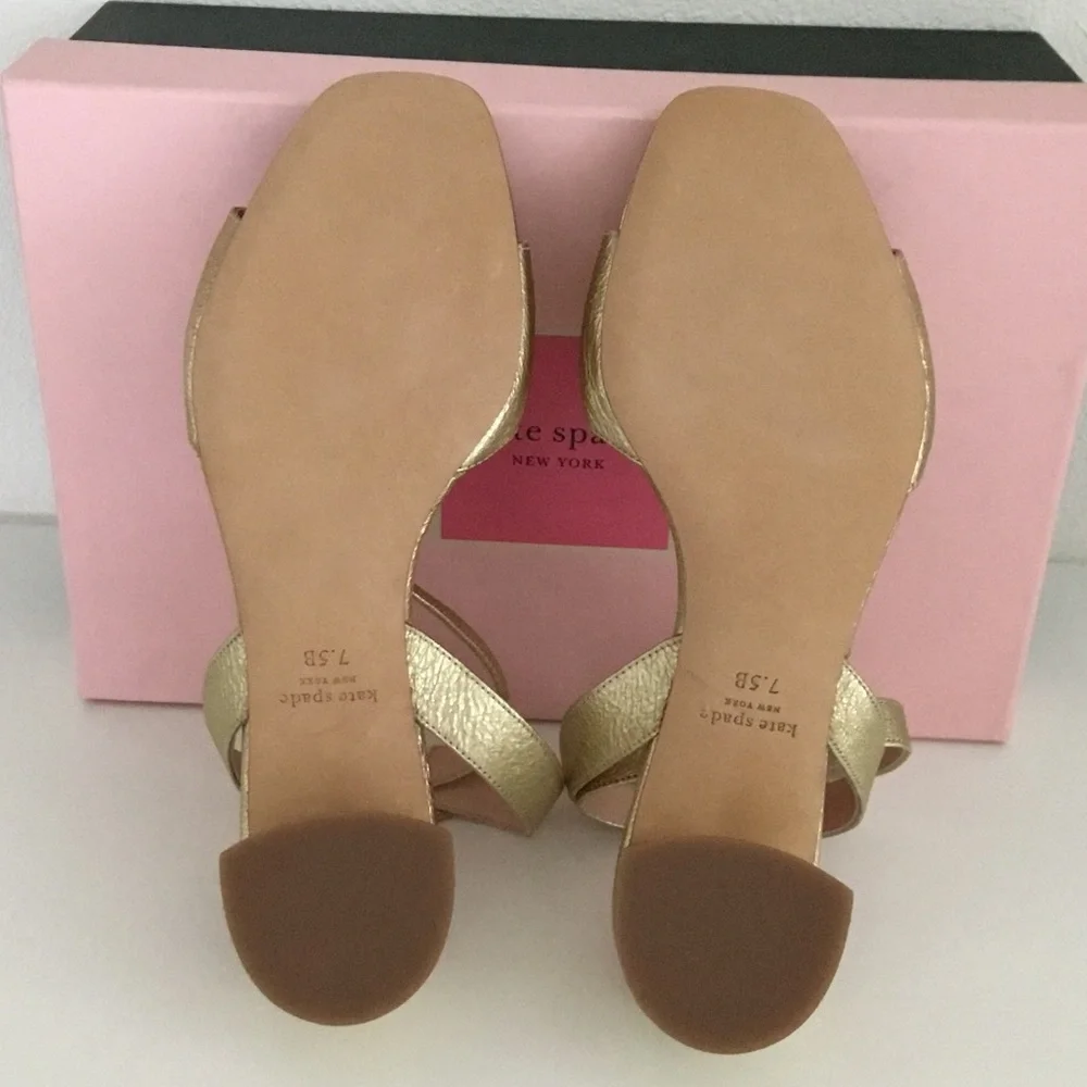 New Kate Spade Metallic Gold Leather Ankle-Strap Sandals